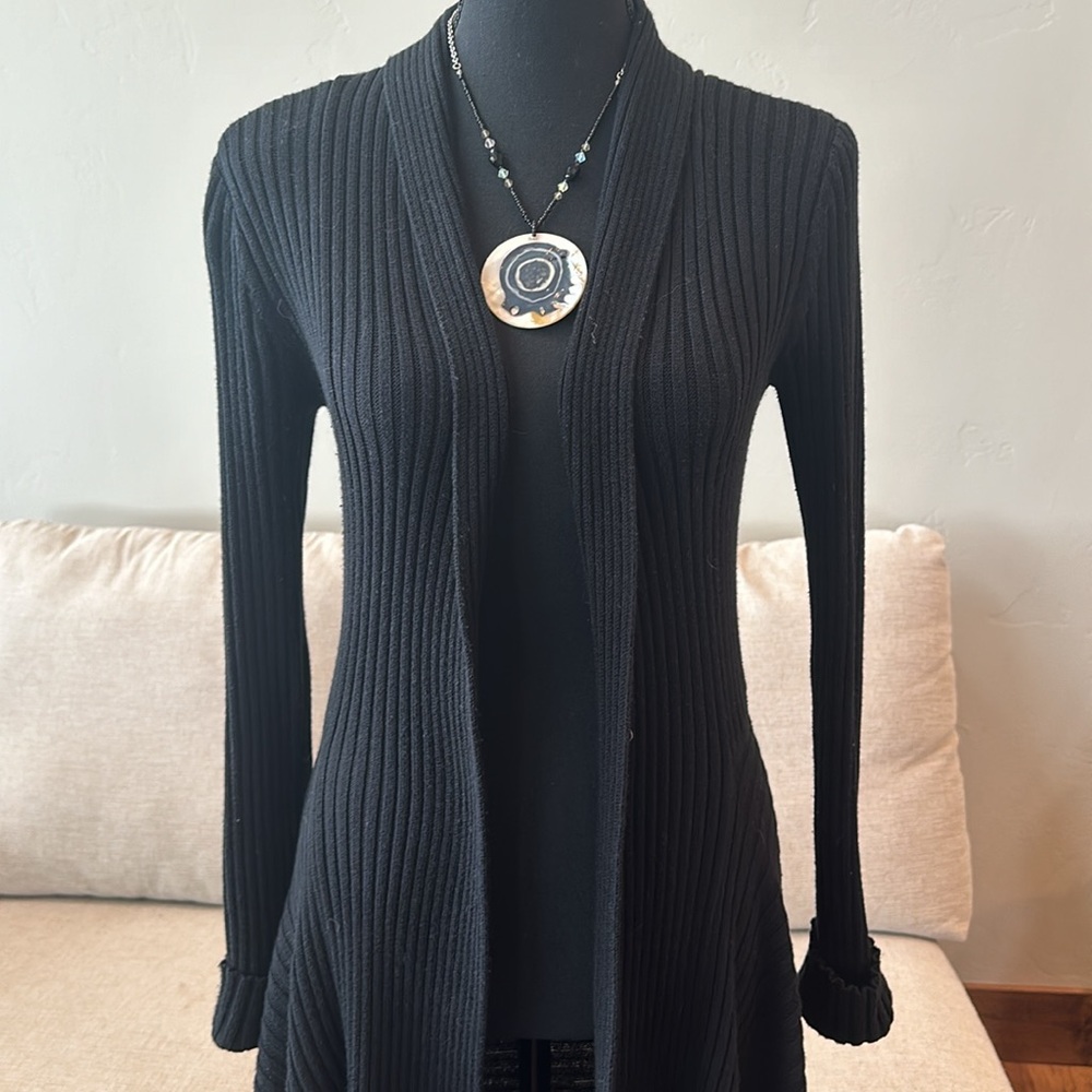 CAbi Open Front Ribbed Waterfall Cardigan Sweater